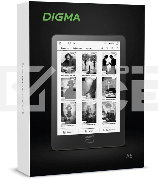 Электронная книга Digma A6 plus 6' E-Ink Carta 758x1024 1.8Ghz 1Gb/32Gb/SD/microSDHC/подсветка дисплея темно-серый (в компл.:обложка)