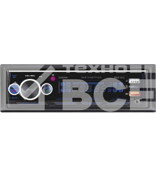 Автомагнитола Digma MCP-413 1DIN 4x45Вт v5.0 USB 2.0 AUX 4 ПДУ