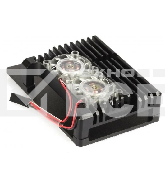 Корпус Qumo Aluminum case with double Transparent fans, Raspberry Pi 4, black(RS012)