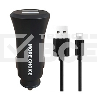 Автомобильная зарядка (от прикуривателя) MORE CHOICE (4627151192109) AC23i 2USB 2.4A для 8-pin черный