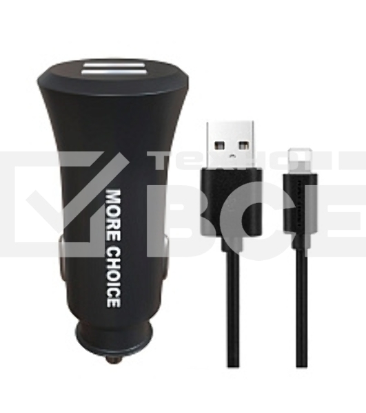 Автомобильная зарядка (от прикуривателя) MORE CHOICE (4627151192109) AC23i 2USB 2.4A для 8-pin черный