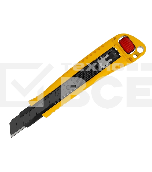 Нож Denzel 18 мм, сменное лезвие, SK4, корпус из цинкового сплава + TPR, торцевой зажим