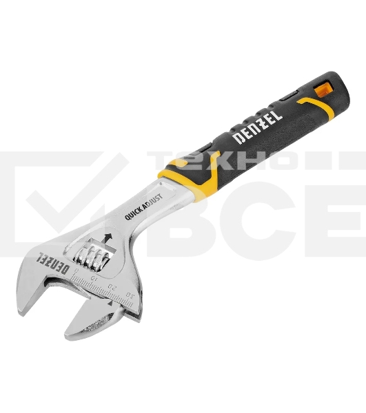 Ключ разводной Denzel 15742, 200 мм (раскрытие до 33 мм), CrV, с быстрым сбросом, кованый, TPR рукоятка