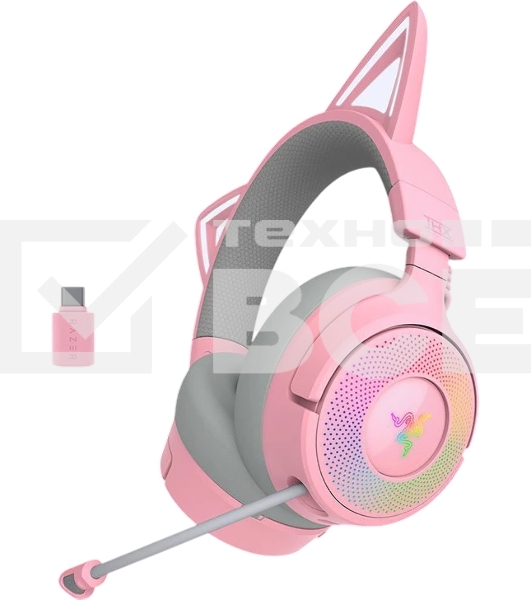 Гарнитура Razer Kraken Kitty V3 Pro Quartz розовый, беспроводная, bluetooth, до 70 ч, подсветка