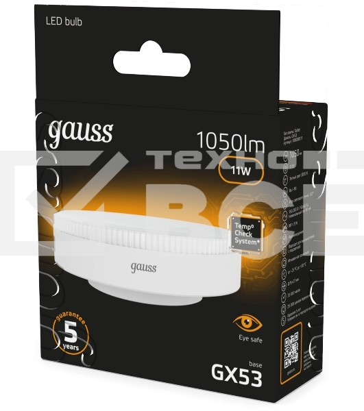 Лампа светодиодная Gauss 108008111 11Вт цок.:GX53 таблетка 220B св.свеч.бел.теп. (упак.:10шт)