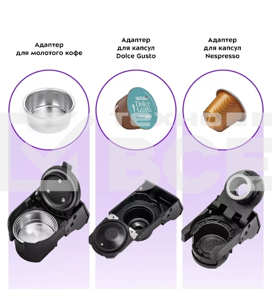 Кофеварка рожковая Kitfort КТ-7107 черный, исп. кофе - молотый/капсулы/зерновой, 2 л, 1560 Вт, 19 Бар