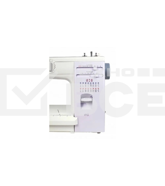 Швейная машина Janome 415 15 операций, вертикальный качающийся челнок, полуавтоматическое выполнение петли, автоматический нитевдеватель,  регулировка длины стежка до 4 мм, ширины зигзага до 5 мм, регулятор натяжения верхней нити, рычаг обратного хода, ле