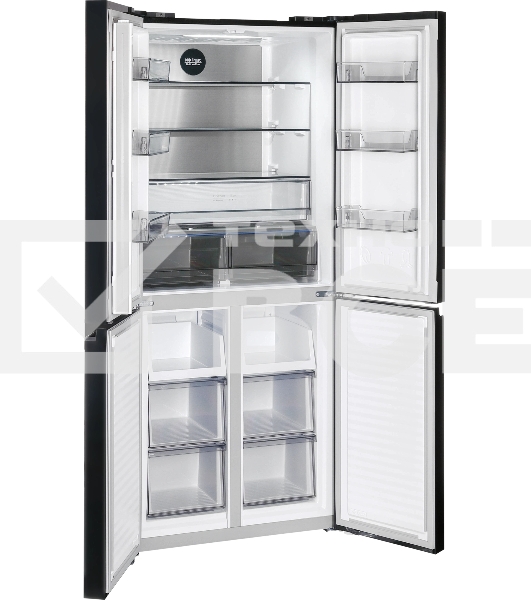 Холодильник Nordfrost RFQ 450 NFGb черное стекло многокамерный 270/135л морозилка сбоку, No Frost, Side by Side