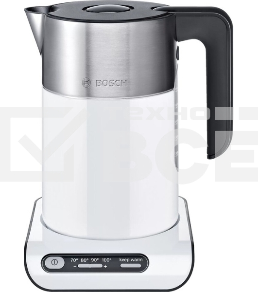 Чайник электрический Bosch TWK8611P 1.5 л, 2400 Вт, белый/серебристый (корпус: нержавеющая сталь)