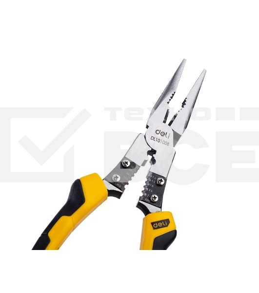 Удлиненные плоскогубцы многофункциональные Deli DL101008 220мм, (зажим/резка/зачистка/обжим), сталь Cr-V, двухкомпонентная рукоять