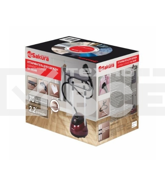 Отпариватель Sakura SA-3924R черный/бордовый, 2200 Вт, 35 г/мин, 2200 мл