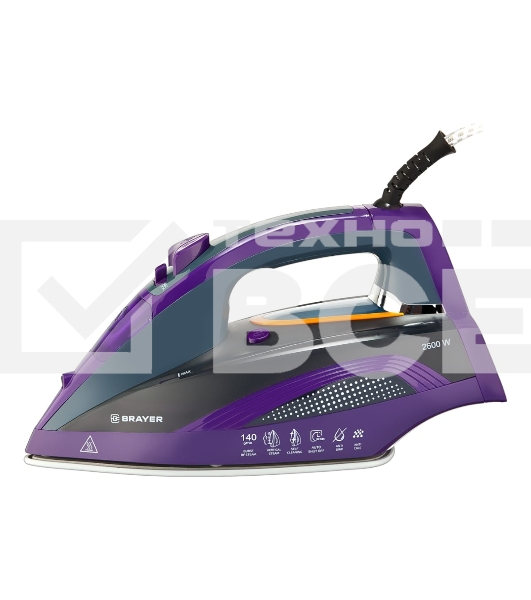 Утюг BRAYER, 2600 Вт, керамическое покрытие, автоотключение, Пар 140 г/м, One temp, антикапля, спрей, самоотчистка