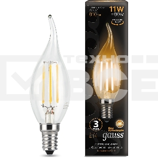 Лампа филам. Gauss Filament 11Вт цок.:E14 свеча 220B св.свеч.бел.теп. CF35 (упак.:10шт) (104801111)
