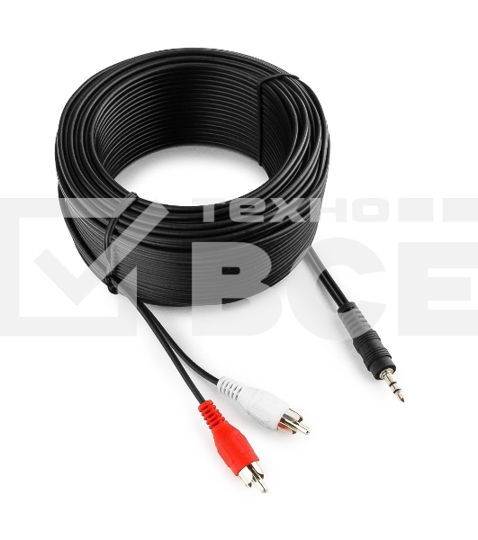 Кабель аудио Cablexpert CCA-458-20M-N, Jack 3.5(M)/2xRCA, 20м, черный, пакет