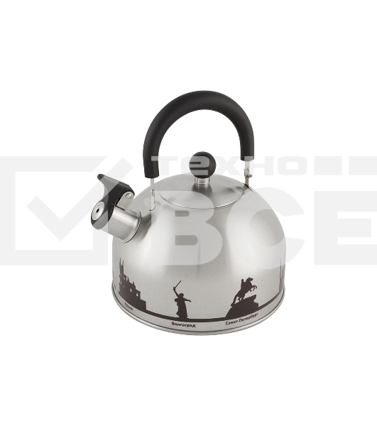 Чайник из нерж. стали MALLONY ГОРОДА РОССИИ со свистком 2,5 л, с рисунком, меняющим цвет