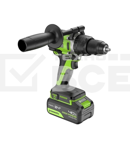 Дрель-шуруповерт аккумуляторная Greenworks GD24DD140 24V, 70/140Нм,Anti-kickback,2х4Ач,ЗУ,кор 3707607CUD
