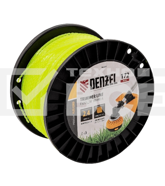 Леска для триммера Denzel зубчатый квадрат, 2,4мм х 172м, на DIN катушке FLEX CORD