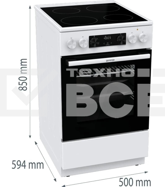 Плита электрическая Gorenje GEC5C42WG белый, конфорок 4 электрических, духовка 70 л, 50 см x 85 см x 59.4 см (без крышки)