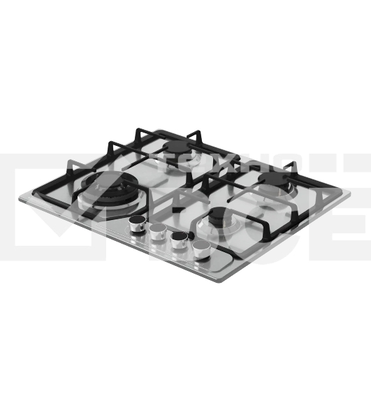 Варочная поверхность Kuppersberg, газ, High-Tech, 60 см, автоматический электроподжиг, газ-контроль, SABAF конфорки, чугунные решетки, WOK конфорка, цвет нержавеющая сталь, цвет фурнитуры черный