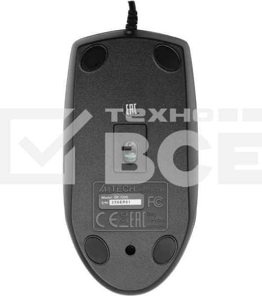 Мышь проводная A4Tech OP-720S черный, 1200 dpi, USB, кнопки - 3