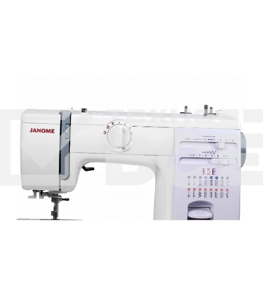 Швейная машина Janome 415 15 операций, вертикальный качающийся челнок, полуавтоматическое выполнение петли, автоматический нитевдеватель,  регулировка длины стежка до 4 мм, ширины зигзага до 5 мм, регулятор натяжения верхней нити, рычаг обратного хода, ле