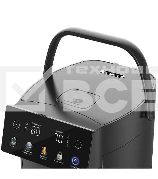 Термопот BQ TP5001 Black. Мощность 1600 Вт/Объем 5 л/Сенсорный LED-дисплей/Поддержание температуры/Функция дехлорирования/Регулировка темперы от 40 до 90 'C/Система защиты: от перегрева, от включения без воды, блокировка подачи воды/Внутренняя колба из не