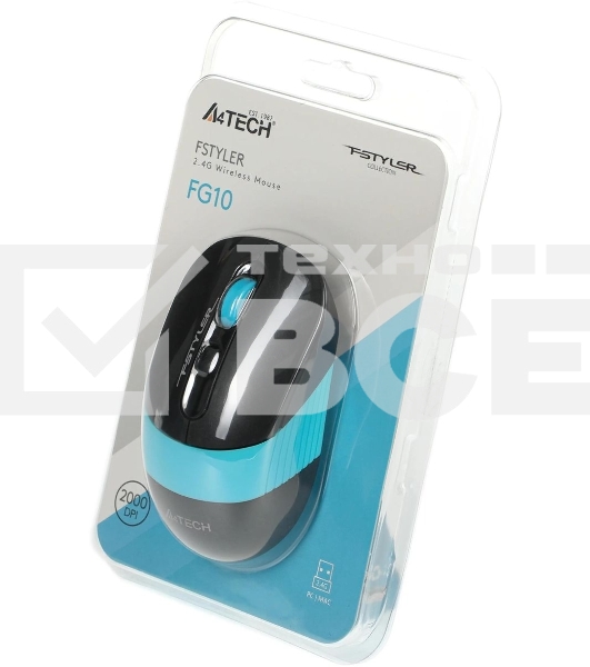 Мышь беспроводная A4Tech Fstyler FG10 черный/синий, 2000 dpi, радиоканал, USB, кнопки - 4
