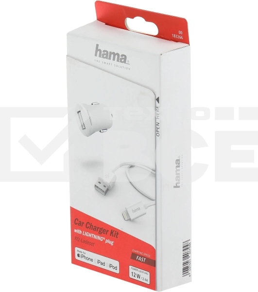 Комплект зарядное устройство Hama H-183266 2.4A для Apple кабель Apple Lightning белый