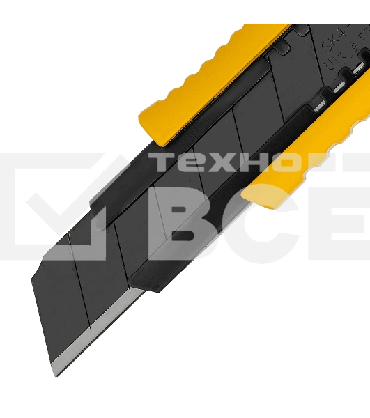 Нож Denzel 18 мм, сменное лезвие, SK4, корпус из цинкового сплава + TPR, торцевой зажим