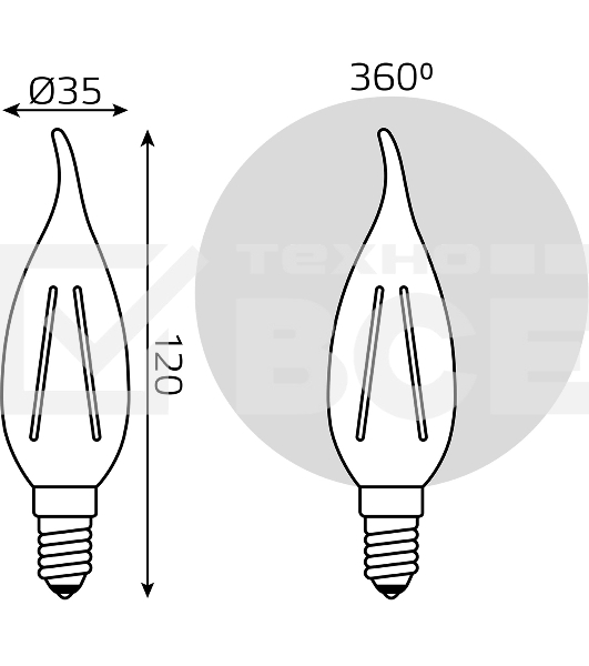 Лампа филам. Gauss Filament 8Вт цок.:E14 свеча св.свеч.бел.теп. (упак.:10шт) (42118)