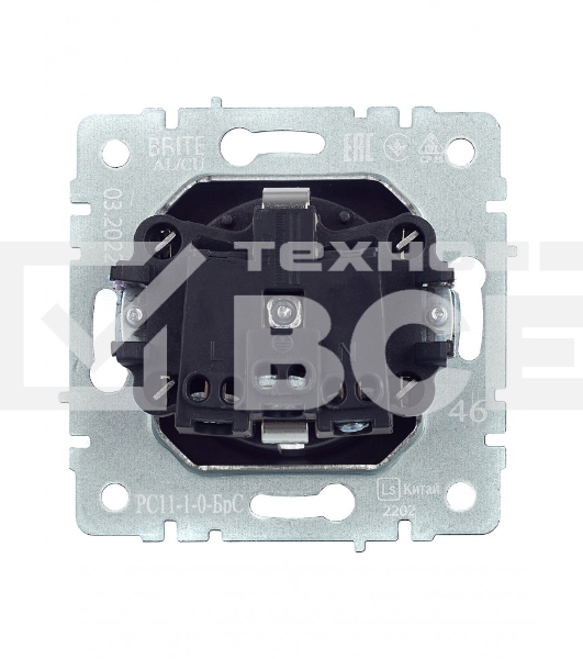 Розетка 1-местная IEK BRITE 16А РС11-1-0-БрС с заземлением, без защитных шторок, 16А, сталь