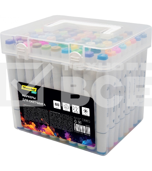 Набор маркеров для скетчинга Silwerhof Idea, двойной пишущий наконечник, 1-7мм, 80 цветов (80шт.) пластиковая коробка