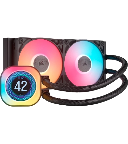 Система жидкостного охлаждения Corsair iCUE LINK TITAN 240 RX LCD (240мм, черный, RGb/ Fans: 2x120мм, 73.5CFM, 36dBA, 2100RPM/ S: 1851, 1700, AM5, AM4)