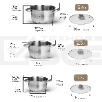 Набор посуды Zeidan Z-50632 6 предм.: кастрюля с/кр 2,0 л (16 см), кастрюля с/кр 3,0 л (18 см), кастрюля с/кр 4,0 л (20 см), нержавеющая сталь, комбинированная полировка снаружи, зеркальная полировка внутри, шкала литража, крышки - стекло, 5-ти СТЕПОВОЕ К, фото6