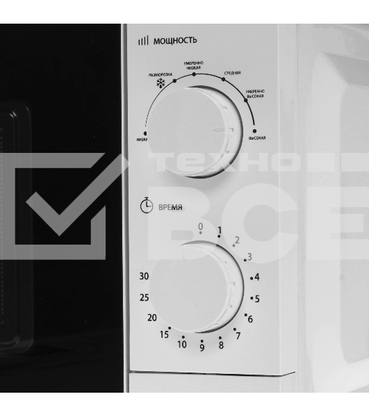 Микроволновая печь Delta DL-87L20 белый, 20 л, 700 Вт, переключатели - поворотный механизм