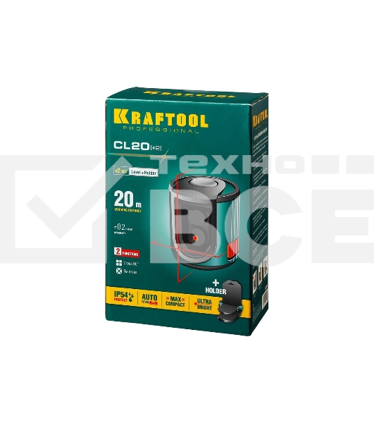 Нивелир KRAFTOOL CL20 #2 (34700-2)  лазерный линейн. держатель с микролифтом  ММ1, 20м,  ±0,2мм/м