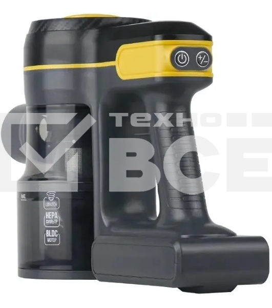 Пылесос вертикальный Centek CT-2573 черный/желтый, питание от аккумулятора, 215 Вт, уборка сухая, пылесборник 0.8 л, работа от АКБ max 45 мин