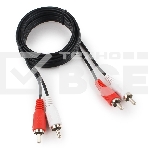 Кабель аудио Cablexpert CCA-2R2R-1.8M-N, 2xRCA/2xRCA, 1.8м, черный, пакет, фото 1