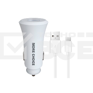 Автомобильная зарядка (от прикуривателя) MORE CHOICE (4627151192130) AC23a 2USB 2.4A для Type-C белый