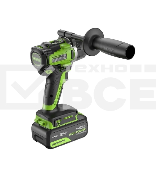 Дрель-шуруповерт аккумуляторная Greenworks GD24DD140 24V, 70/140Нм,Anti-kickback,2х4Ач,ЗУ,кор 3707607CUD