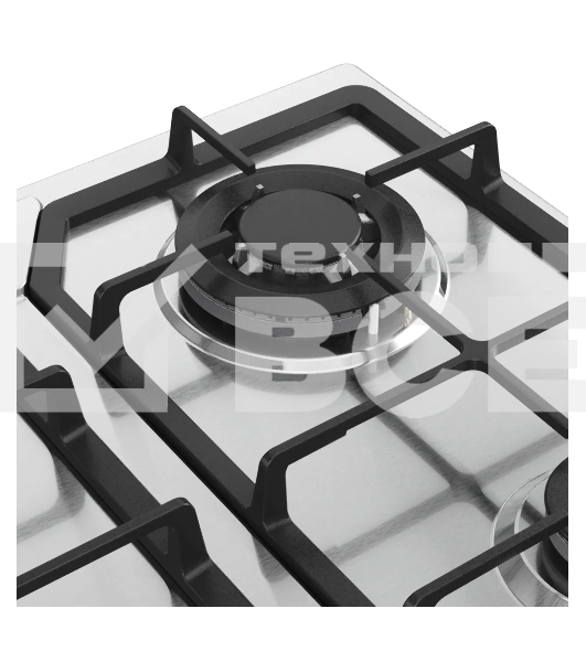 Варочная поверхность Kuppersberg, газ, High-Tech, 60 см, автоматический электроподжиг, газ-контроль, SABAF конфорки, чугунные решетки, WOK конфорка, цвет нержавеющая сталь, цвет фурнитуры черный