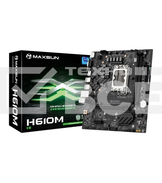 Материнская плата Maxsun Maxsun H610M, LGA 1700, Intel H610, 2xDDR4, 1xM.2, 3xSATA, 1xPCIe 4.0 x16, 1xPCIe x1, 1xHDMI, 1xDP, 1xVGA, 1x 1Gb LAN, 4xUSB 2.0, 2xUSB 3.2 Gen 1, 5.1, mATX