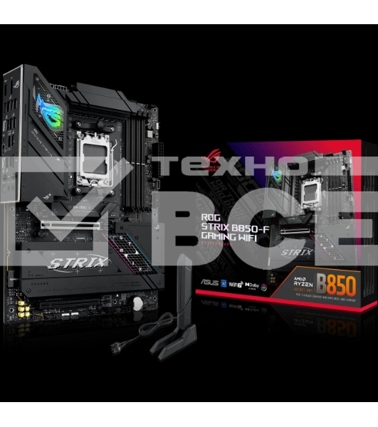 Материнская плата ASUS ROG STRIX B850-F GAMING WIFI, AM5, AMD B850, 4xDDR5, 2xSATA, 4xM.2, 1xPCIe 5.0 x16, 1xPCIe 4.0 x16, 1xPCIe x4, 1xDP, 1xHDMI, 1x2.5Gb LAN, 1xUSB-C 20Gbps, 1xUSB-C 10Gbps, 3xUSB-A 10Gbps, 4xUSB 5Gbps, 4xUSB 2.0, 3x3.5 мм, 7.1, ATX