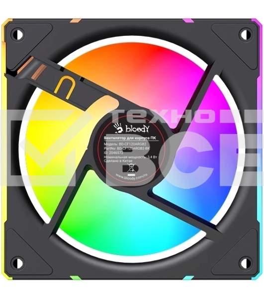Вентилятор для корпуса Bloody BD-CF120ARGB2 ARGB черный, 120 мм, 1600 об/мин, 26 дБ, 4 pin