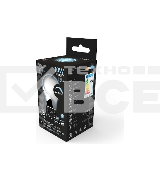 Лампа светодиодная Gauss Filament A60 E27 10Вт 4100К OPAL диммир