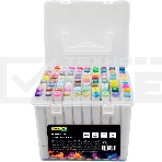 Набор маркеров для скетчинга Silwerhof Idea, двойной пишущий наконечник, 1-7мм, 80 цветов (80шт.) пластиковая коробка, фото 1