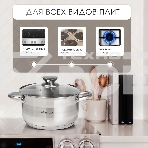 Набор посуды Zeidan Z-50632 6 предм.: кастрюля с/кр 2,0 л (16 см), кастрюля с/кр 3,0 л (18 см), кастрюля с/кр 4,0 л (20 см), нержавеющая сталь, комбинированная полировка снаружи, зеркальная полировка внутри, шкала литража, крышки - стекло, 5-ти СТЕПОВОЕ К, фото5