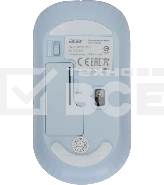 Мышь беспроводная Acer OMR205 белый/голубой, 1200 dpi, радиоканал, USB, кнопки - 3