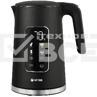 Чайник электрический Vitek VT-1162, 1.7л, 2200Вт, черный, корпус: металл/пластик