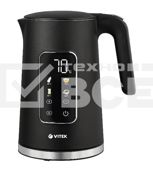 Чайник электрический Vitek VT-1162, 1.7л, 2200Вт, черный, корпус: металл/пластик
